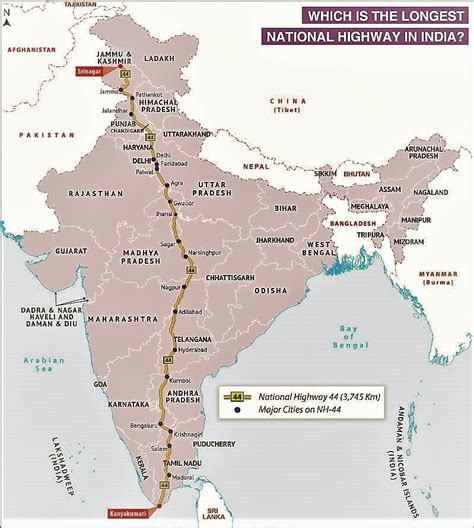 Longest National Highway In India : NH 44 Map, Roadway Details