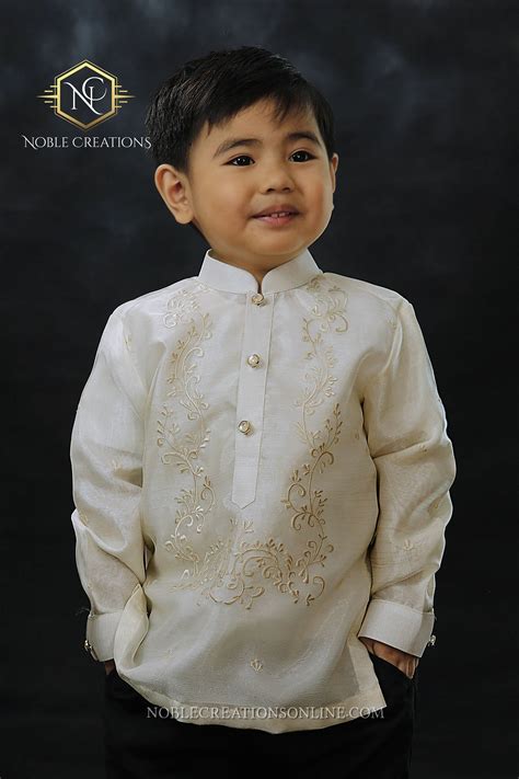 BARONG TAGALOG Philippine National Costume FILIPINIANA Formal Dress For Kids - Beige - Made to ...