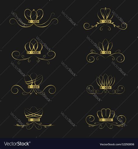 Golden crown set Royalty Free Vector Image - VectorStock