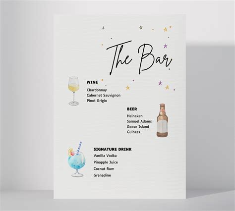 Wedding Bar Menu Sign, Printable Calligraphy Bar Menu Template, Modern ...