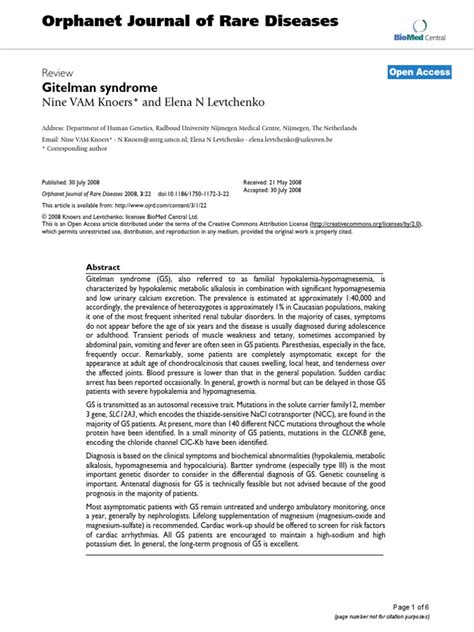 Gitelman Syndrome 1 | Medical Specialties | Medicine