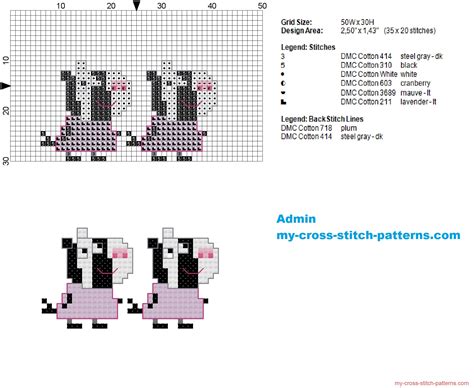 Zuzu and Zaza Zebra small cross stitch pattern of Peppa Pig 35x20 ...