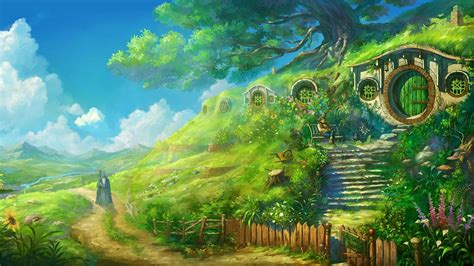 Hobbits The Lord Of The Rings Gandalf Bilbo Baggins Artwork Path Bag End The Shire Wallpaper ...