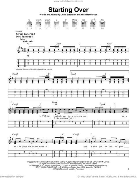 Starting Over sheet music for guitar solo (easy tablature) (PDF)