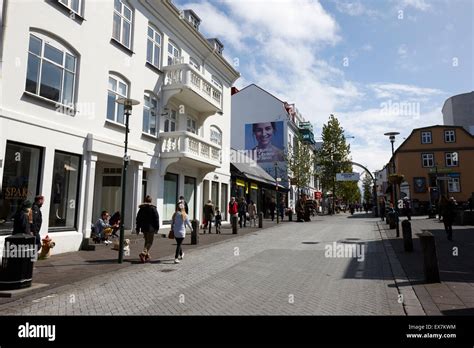 Laugavegur main pedestrian shopping street Reykjavik iceland Stock ...