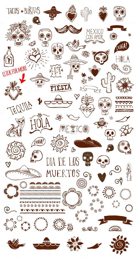 Mexican Hand Drawn Doodles Set | Tattoo templates, How to draw hands, Mexico tattoo