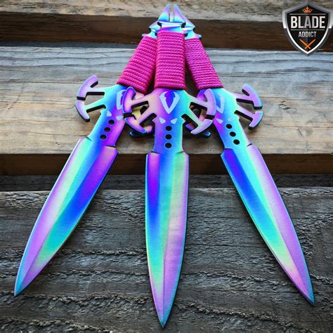 3PC RAINBOW Ninja Tactical Combat Naruto Kunai Hunting Throwing Knife ...