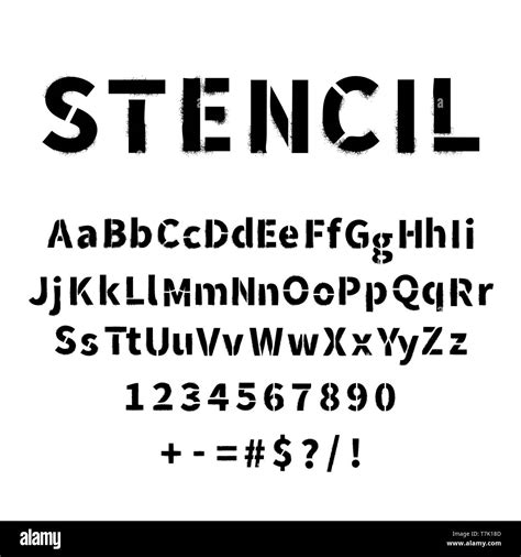 Realistic stencil font with dirty spray paint texture isolated on white ...