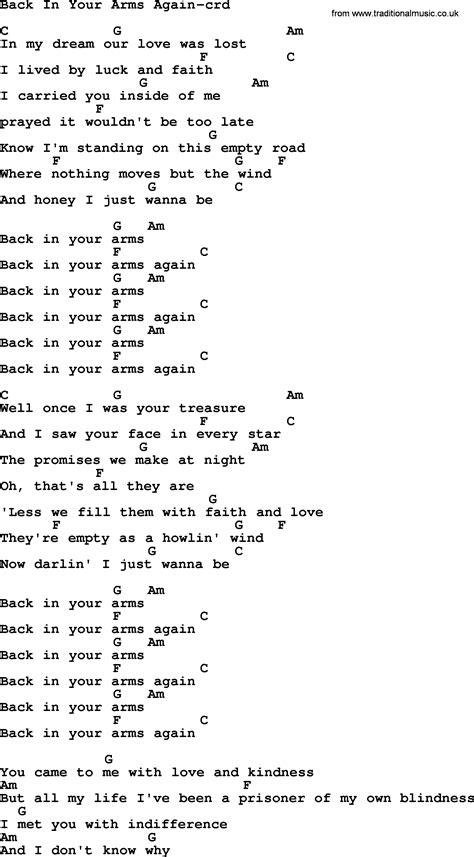 Bruce Springsteen song: Back In Your Arms Again, lyrics and chords