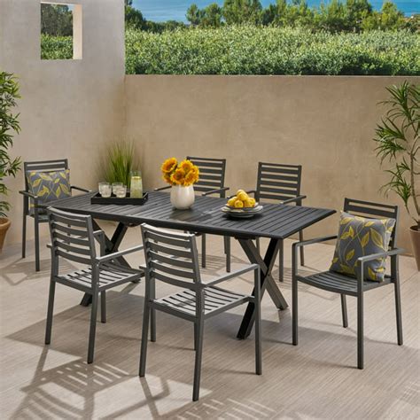 Black Metal Outdoor Dining Table Set : Crosley Sedona 42" Round Metal ...