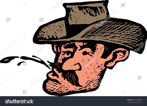 Vector Illustration Of Cowboy Spitting Chewing Tobacco Juice ...