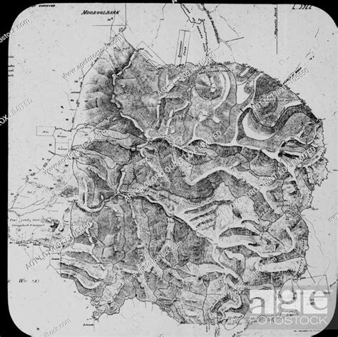 Lantern Slide - Map, Kilsyth, Victoria, 1868, Black and white image of a relief map showing the ...