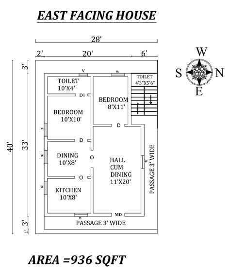 28'X40' The Perfect 2bhk East facing House Plan As Per Vastu Shastra,Autocad DWG and Pdf file ...