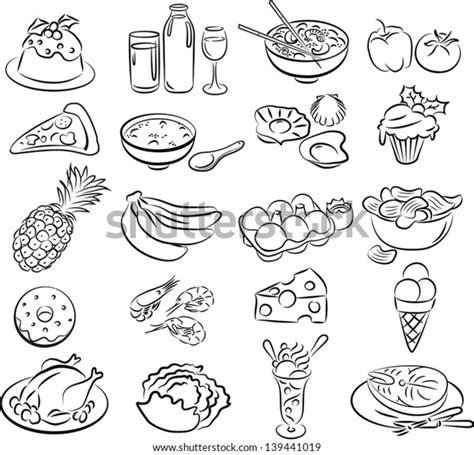 Vector Illustration Food Collection Line Art Stock Vector (Royalty Free ...