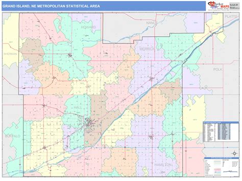 Grand Island, NE Metro Area Wall Map Color Cast Style by MarketMAPS - MapSales.com