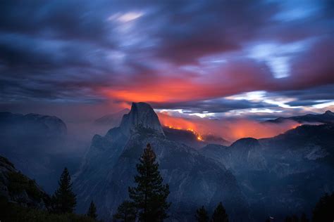 The Meadow Fire burns at dawn near Half Dome in Yosemite National Park early Monday September 8 ...