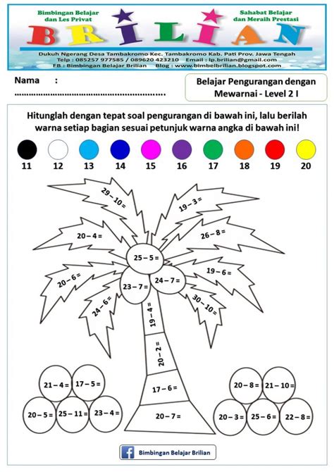 Soal Pengurangan Kreatif dengan Mewarnai – Bimbel Brilian