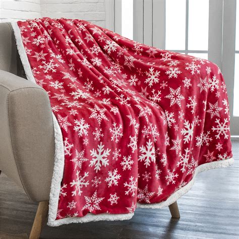 PAVILIA Christmas Sherpa Throw Blanket | Red Snowflake, Warm, Cozy, Reversible Microfiber | 50 x ...