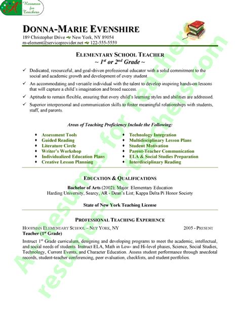 Elementary Teacher Resume Sample