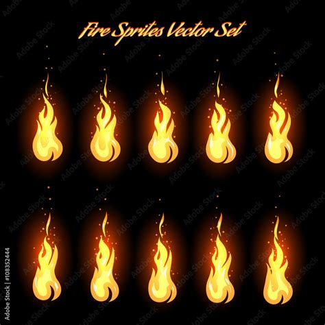 Fire animation frames icons or fire sprites vector illustration Stock ...