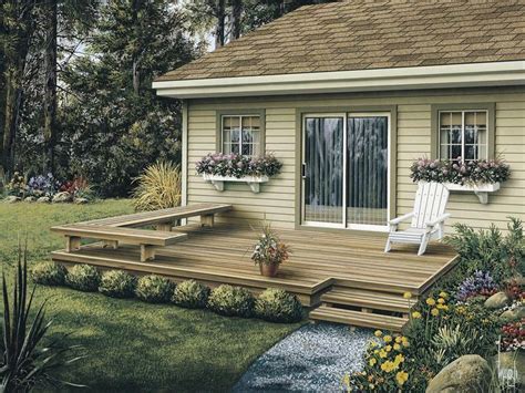 Dewey Low Patio Decks Low patio deck offers a stylish design with built-in L-shaped bench in one ...