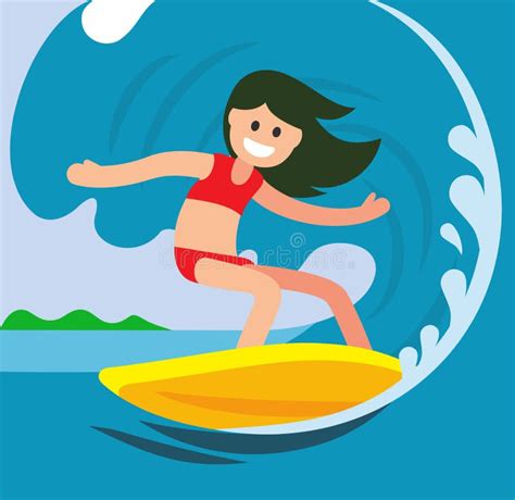 Female Surfer Riding The Wave - Cartoon People Character Isolated ...