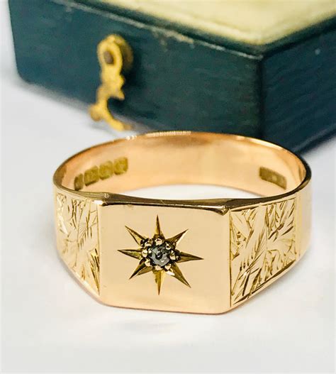 Fabulous antique 18ct gold Men's diamond signet ring - hallmarked Birmingham 1927