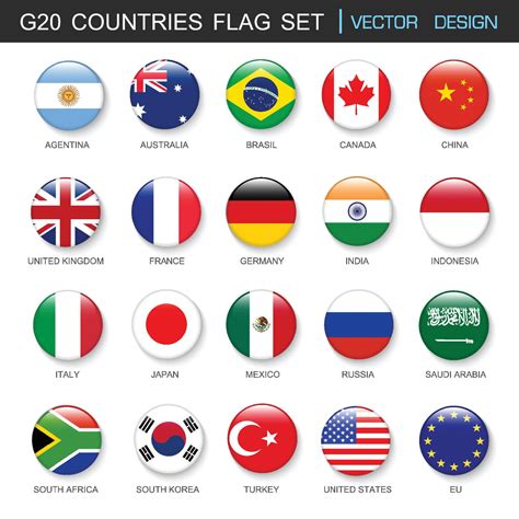 G20 Countries flags set and members in botton stlye,vector design element illustration 7645037 ...