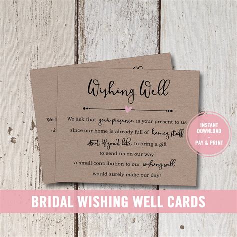 Wedding Wishing Well Card Printable Bridal Shower Wishing | Etsy