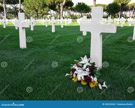 Flowers on a Tomb of the American Military Cemetery in Nettuno ...