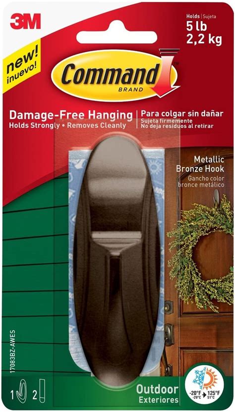 Command 17083BZ-AWES Outdoor Hook, Metallic Bronze | Bronze, Metal, Hanging wreath