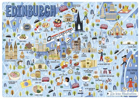 Edinburgh Map Postcard Illustration Colourful fun