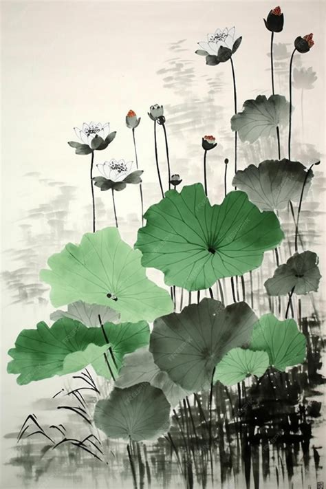 Premium Photo | A painting of lotus flowers and leaves with the word ...