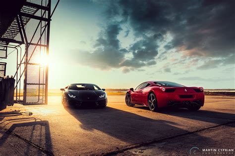 Black Lamborghini Huracan And Ferrari 458 Red Wallpaper,HD Cars ...