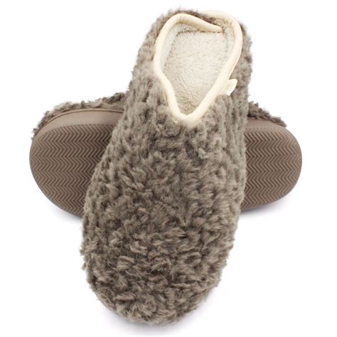 LAVRA Women's Faux Fur Lined Slippers Furry Bedroom Hard Botton Shoes ...