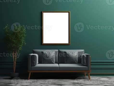 AI generated Mockup wood frame photo on wall. Empty board photo frame. Design for blank poster ...