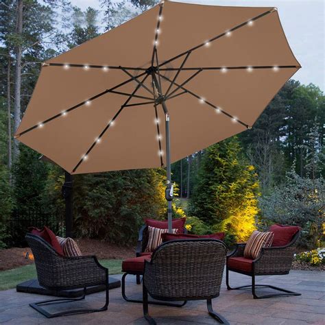 SUPER DEAL 10FT Solar LED Lighted Patio Umbrella Outdoor Market Table ...