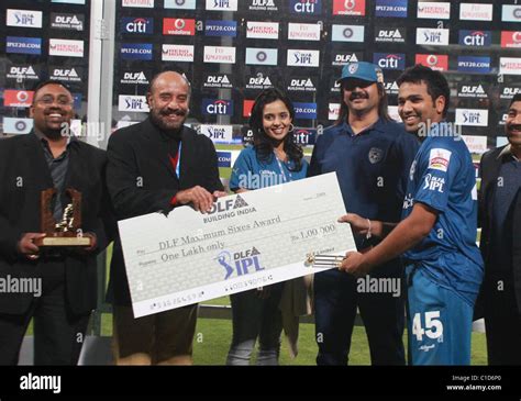 Deccan Chargers Rohit Sharma receives the winning cheque during the IPL ...