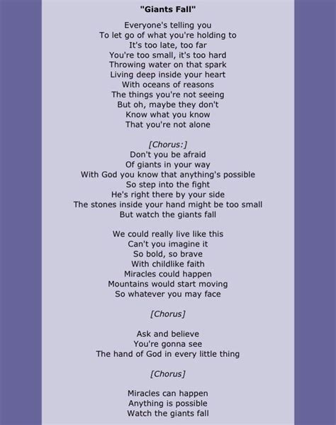 Giants fall by Francesca Battistelli | Great song lyrics, Music lyrics, Metallica song