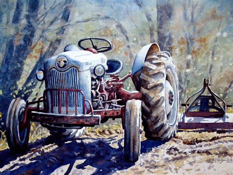 Print of Ford Tractor From Original Watercolor Art Painting