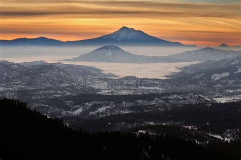 Aerial View of Mount Shasta at Sunrise Stock Photo - Image of peak ...