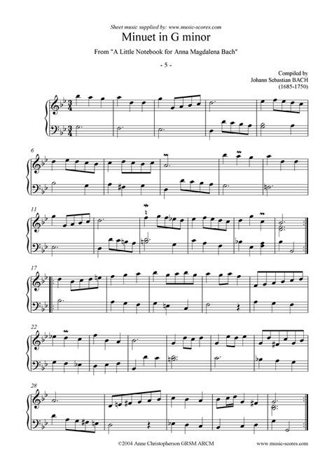 Bach. Anna Magdalena No. 05 Minuet in G minor classical sheet music