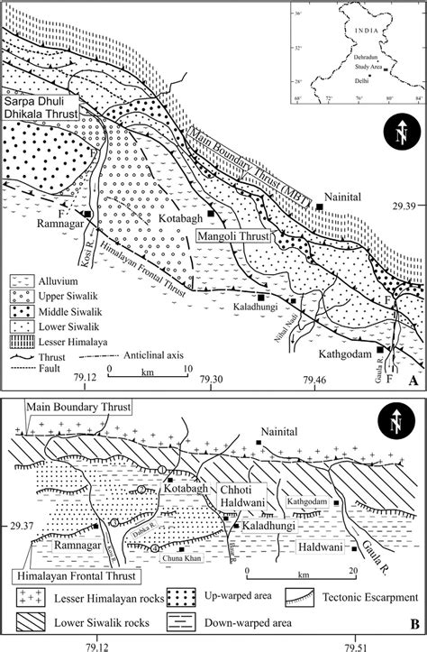 (A) Geological map of the study area around Nainital-Ramnagar showing... | Download Scientific ...