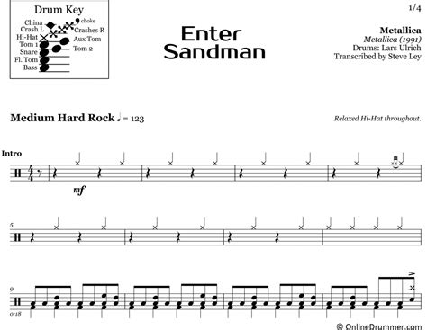 Enter Sandman - Metallica - Drum Sheet Music | OnlineDrummer.com