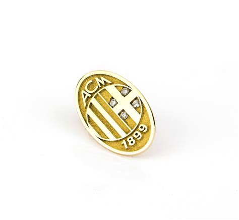 AC Milan emblem pin in yellow gold with four brilliant cut diamonds ...