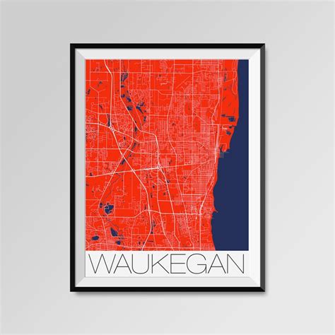 WAUKEGAN Illinois Map Waukegan City Map Print Waukegan Map | Etsy