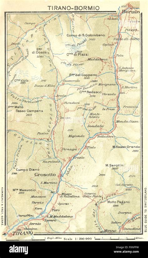 ITALY: Tirano-Bormio, 1923 vintage map Stock Photo - Alamy