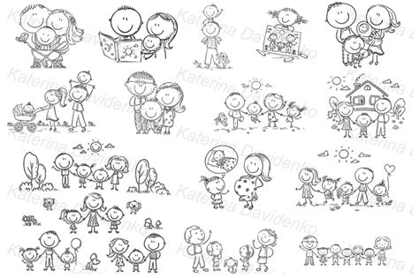 Happy doodle families bundle, clipart By Optimistic Kids Art | TheHungryJPEG.com