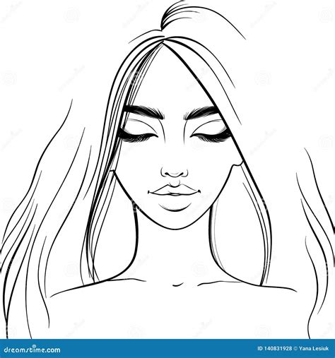 Beautiful Girl Portrait. Vector Woman with Closed Eyes. Sketch Style Stock Vector - Illustration ...