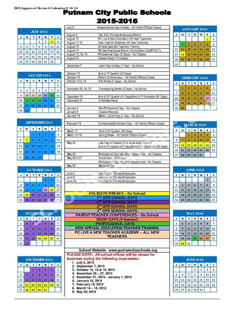 Putnam County Elementary School Calendar 2024 - Schoolcalendars.net